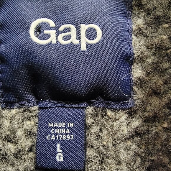 Gap Men's Mock Neck Chunky Knit Lambswool Grey Melange Cable Cardigan L Used - Picture 7 of 14